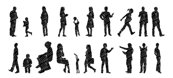 Vector Silhouettes Outline Silhouettes People Contour Drawing People Silhouette Icon — 스톡 벡터