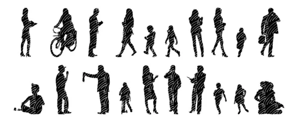 Silhouettes Vectorielles Silhouettes Esquissées Personnes Dessin Contour Silhouette Personnes Icône — Image vectorielle