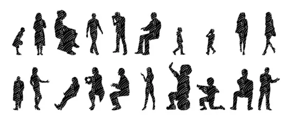 Silhouettes Vectorielles Silhouettes Esquissées Personnes Dessin Contour Silhouette Personnes Icône — Image vectorielle