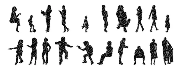 Silhouettes Vectorielles Silhouettes Esquissées Personnes Dessin Contour Silhouette Personnes Icône — Image vectorielle