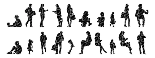 Vector Silhouettes Outline Silhouettes People Contour Drawing People Silhouette Icon — Stock Vector