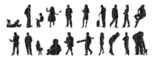 Vector Silhouettes Outline Silhouettes People Contour Drawing People Silhouette Icon — Stock Vector