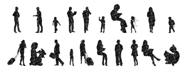 Silhouettes Vectorielles Silhouettes Esquissées Personnes Dessin Contour Silhouette Personnes Icône — Image vectorielle