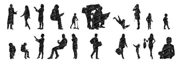 Silhouettes Vectorielles Silhouettes Esquissées Personnes Dessin Contour Silhouette Personnes Icône — Image vectorielle