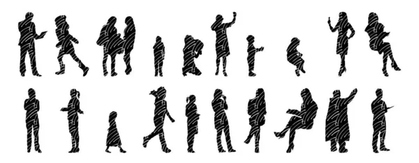 Silhouettes Vectorielles Silhouettes Esquissées Personnes Dessin Contour Silhouette Personnes Icône — Image vectorielle