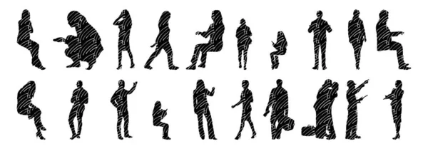 Silhouettes Vectorielles Silhouettes Esquissées Personnes Dessin Contour Silhouette Personnes Icône — Image vectorielle