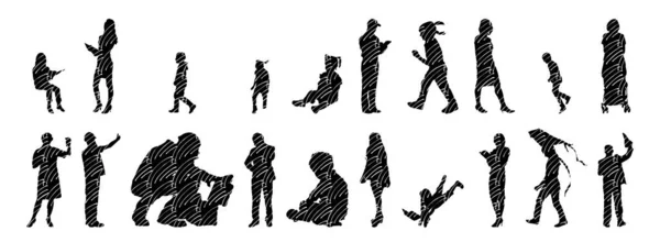 Silhouettes Vectorielles Silhouettes Esquissées Personnes Dessin Contour Silhouette Personnes Icône — Image vectorielle