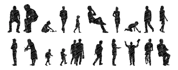 Vector Silhouetten Overzicht Silhouetten Van Mensen Contourtekening Personensilhouet Icoon Set — Stockvector