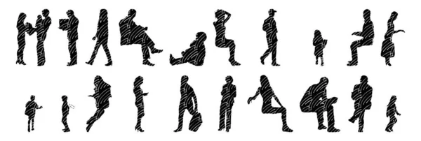 Vector Silhouettes Outline Silhouettes People Contour Drawing People Silhouette Icon — 스톡 벡터