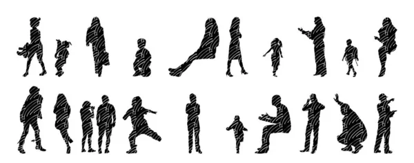 Vector Silhouettes Outline Silhouettes People Contour Drawing People Silhouette Icon — 스톡 벡터