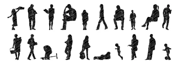 Silhouettes Vectorielles Silhouettes Esquissées Personnes Dessin Contour Silhouette Personnes Icône — Image vectorielle