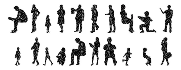 Vektor Silhouetten Umrisse Von Menschen Konturzeichnung Menschen Silhouette Icon Set — Stockvektor