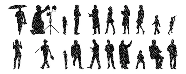 Silhouettes Vectorielles Silhouettes Esquissées Personnes Dessin Contour Silhouette Personnes Icône — Image vectorielle