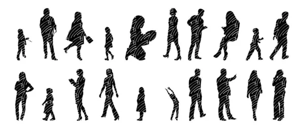 Silhouettes Vectorielles Silhouettes Esquissées Personnes Dessin Contour Silhouette Personnes Icône — Image vectorielle