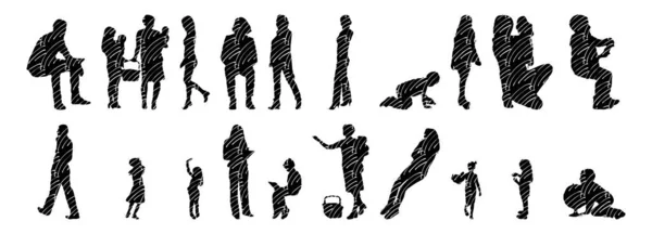 Silhouettes Vectorielles Silhouettes Esquissées Personnes Dessin Contour Silhouette Personnes Icône — Image vectorielle