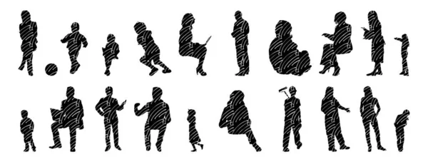 Vector Silhouettes Outline Silhouettes People Contour Drawing People Silhouette Icon — Stock Vector