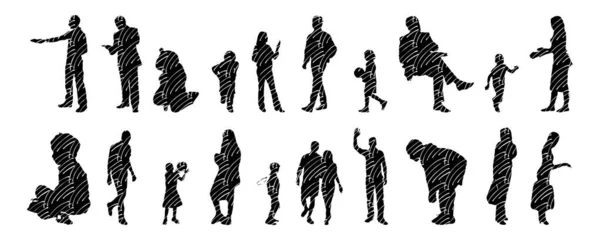 Silhouettes Vectorielles Silhouettes Esquissées Personnes Dessin Contour Silhouette Personnes Icône — Image vectorielle