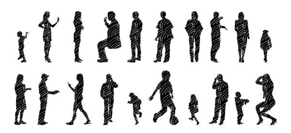 Vector Silhouettes Outline Silhouettes People Contour Drawing People Silhouette Icon — 스톡 벡터