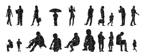 Silhouettes Vectorielles Silhouettes Esquissées Personnes Dessin Contour Silhouette Personnes Icône — Image vectorielle