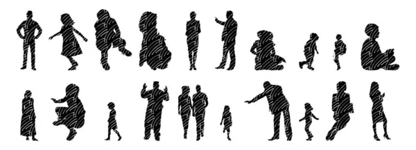 Vector Silhouettes Outline Silhouettes People Contour Drawing People Silhouette Icon — Stock Vector