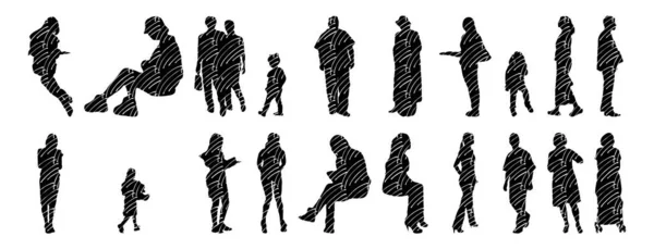 Silhouettes Vectorielles Silhouettes Esquissées Personnes Dessin Contour Silhouette Personnes Icône — Image vectorielle