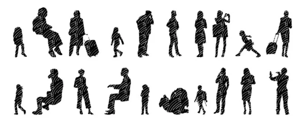 Silhouettes Vectorielles Silhouettes Esquissées Personnes Dessin Contour Silhouette Personnes Icône — Image vectorielle