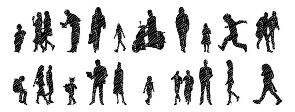 Silhouettes Vectorielles Silhouettes Esquissées Personnes Dessin Contour Silhouette Personnes Icône — Image vectorielle