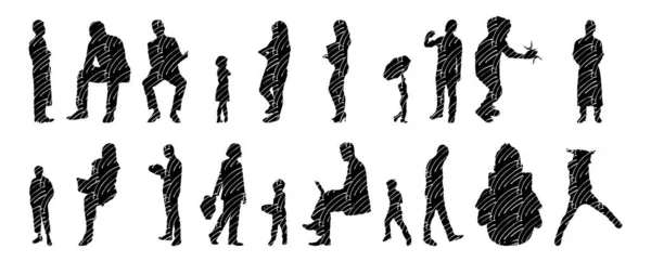 Vector Silhouettes Outline Silhouettes People Contour Drawing People Silhouette Icon — 스톡 벡터