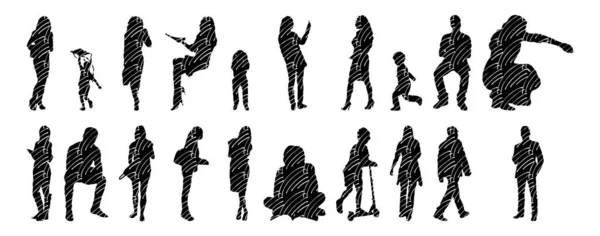 Vector Silhouettes Outline Silhouettes People Contour Drawing People Silhouette Icon — Stock Vector