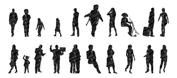 Vector Silhouettes Outline Silhouettes People Contour Drawing People Silhouette Icon — Stock Vector