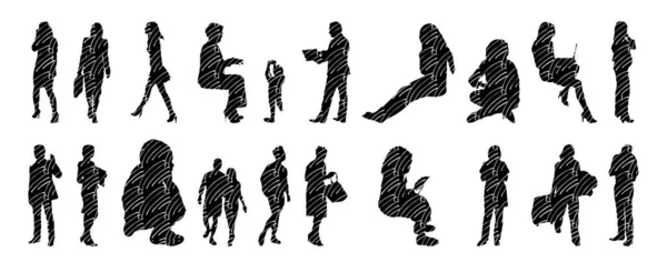 Silhouettes Vectorielles Silhouettes Esquissées Personnes Dessin Contour Silhouette Personnes Icône — Image vectorielle