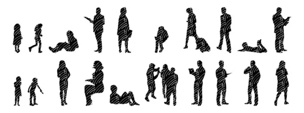 Silhouettes Vectorielles Silhouettes Esquissées Personnes Dessin Contour Silhouette Personnes Icône — Image vectorielle