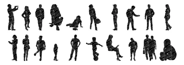 Vector Silhouettes Outline Silhouettes People Contour Drawing People Silhouette Icon — 스톡 벡터