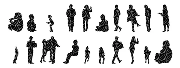 Vector Silhouettes Outline Silhouettes People Contour Drawing People Silhouette Icon — 스톡 벡터