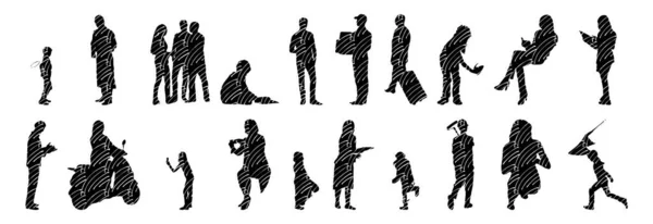 Vector Silhouettes Outline Silhouettes People Contour Drawing People Silhouette Icon — Stock Vector