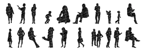 Silhouettes Vectorielles Silhouettes Esquissées Personnes Dessin Contour Silhouette Personnes Icône — Image vectorielle