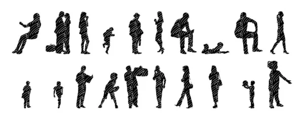 Silhouettes Vectorielles Silhouettes Esquissées Personnes Dessin Contour Silhouette Personnes Icône — Image vectorielle