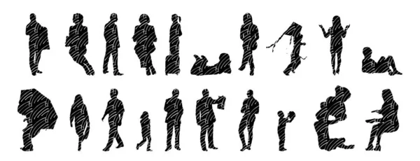 Vektor Silhouetten Umrisse Von Menschen Konturzeichnung Menschen Silhouette Icon Set — Stockvektor