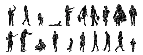 Vector Silhouettes Outline Silhouettes People Contour Drawing People Silhouette Icon — 스톡 벡터