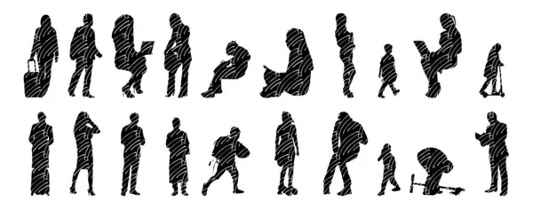 Vector Silhouettes Outline Silhouettes People Contour Drawing People Silhouette Icon — 스톡 벡터