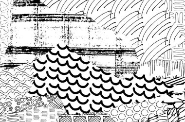 Soyut siyah konturlar, el vektör desen çizdi. Geometrik tarzı Retro soyut desen. Soyut çok renkli geometrik desen.