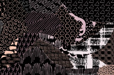 Soyut siyah konturlar, el vektör desen çizdi. Geometrik tarzı Retro soyut desen. Soyut çok renkli geometrik desen.