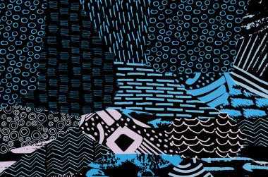 Soyut siyah konturlar, el vektör desen çizdi. Geometrik tarzı Retro soyut desen. Soyut çok renkli geometrik desen.