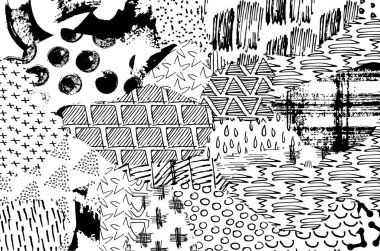 Soyut siyah konturlar, el vektör desen çizdi. Geometrik tarzı Retro soyut desen. Soyut çok renkli geometrik desen.