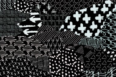 Soyut siyah konturlar, el vektör desen çizdi. Geometrik tarzı Retro soyut desen. Soyut çok renkli geometrik desen.