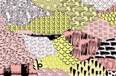 Soyut siyah konturlar, el vektör desen çizdi. Geometrik tarzı Retro soyut desen. Soyut çok renkli geometrik desen.