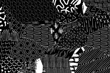 Soyut siyah konturlar, el vektör desen çizdi. Geometrik tarzı Retro soyut desen. Soyut çok renkli geometrik desen.