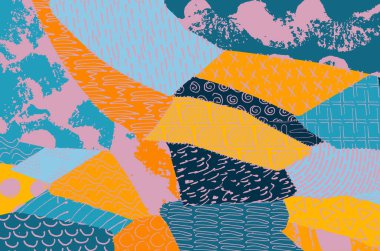 Soyut siyah konturlar, el vektör desen çizdi. Geometrik tarzı Retro soyut desen. Soyut çok renkli geometrik desen.