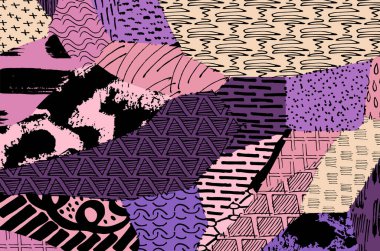 Soyut siyah konturlar, el vektör desen çizdi. Geometrik tarzı Retro soyut desen. Soyut çok renkli geometrik desen.