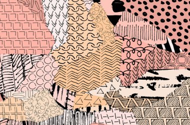 Soyut siyah konturlar, el vektör desen çizdi. Geometrik tarzı Retro soyut desen. Soyut çok renkli geometrik desen.